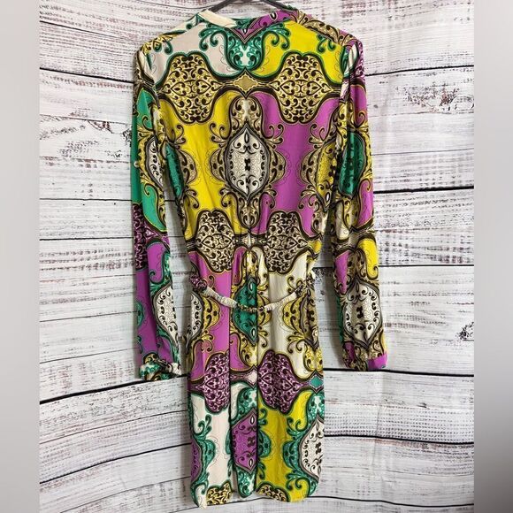 Yoana Baraschi Dress Womens Size 4 Silk Paisley satin Belted Button up Mini - Picture 4 of 14